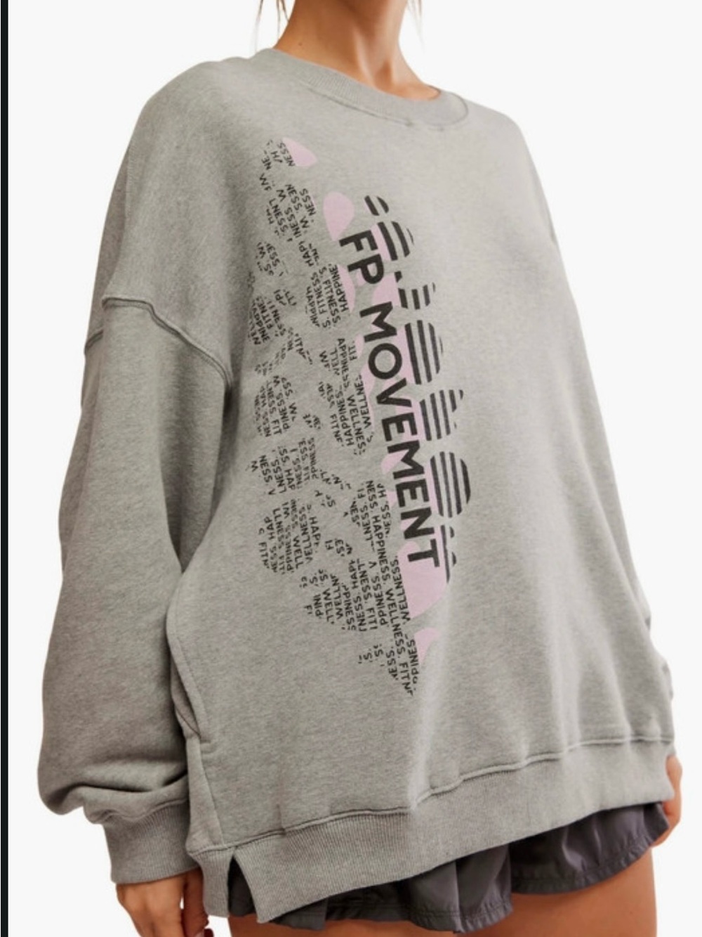 FP Movement Free People All Star Sweatshirt Gray Graphic Striped Sleeve S NWT